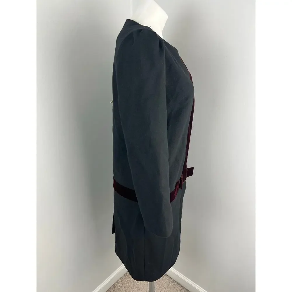 Dear Creatures Black Velvet Bow Peacoat Small Preppy Twee Holiday